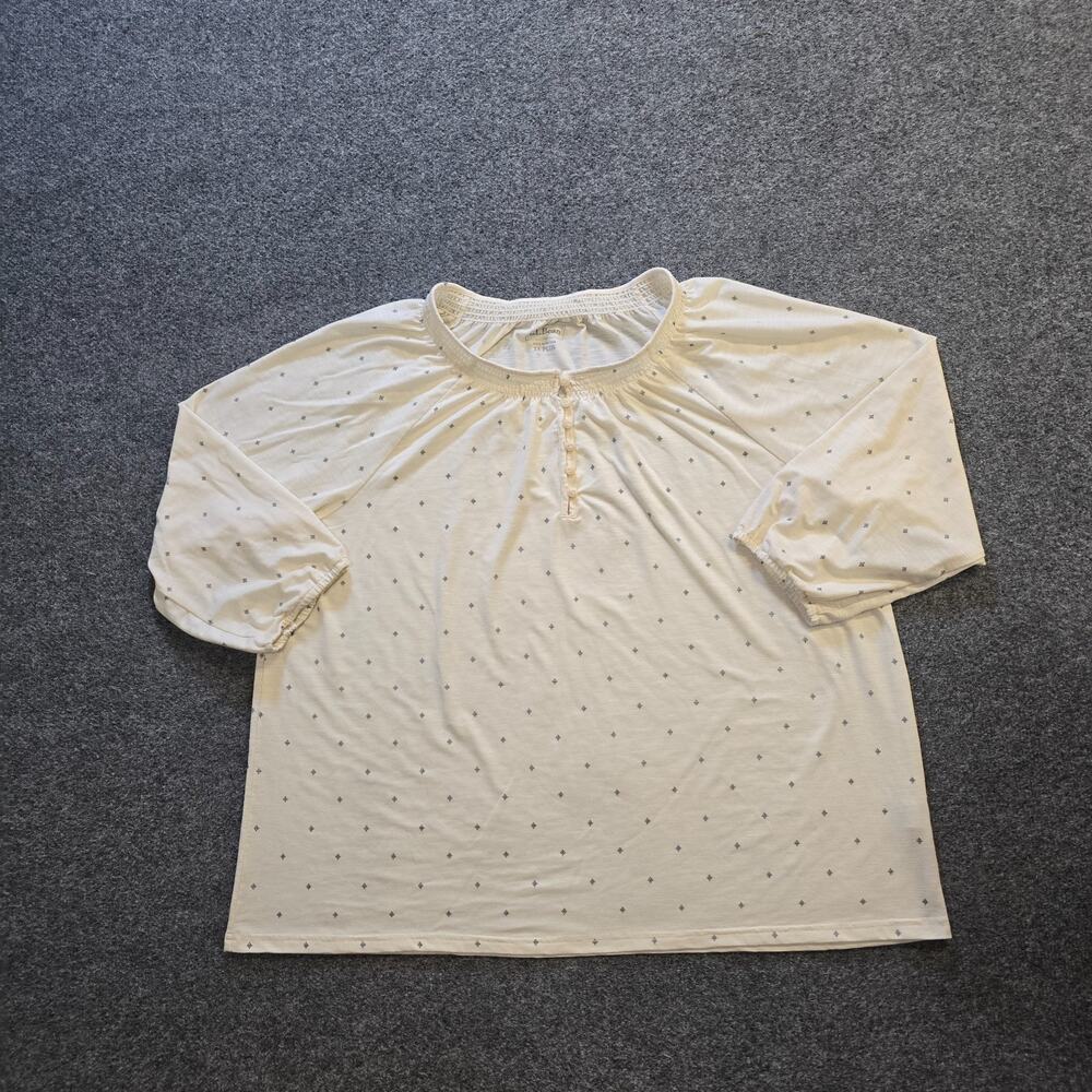 LL Bean Top Womens Size 1X Off White Camden Hill Tee 3/4 Sleeve Henley Casual